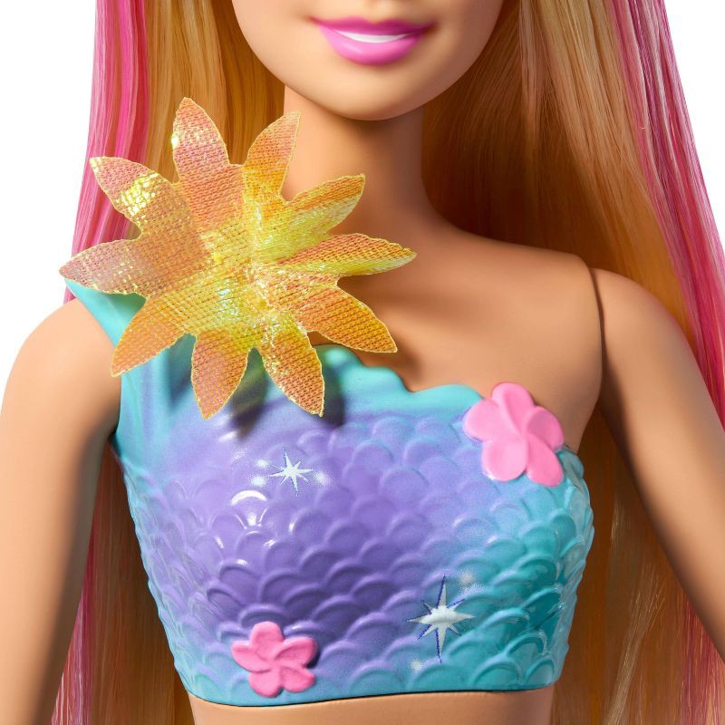 slide 5 of 6, Barbie Flower Magic Mermaid Toy Doll with Surprise Blooming Flowers Feature, Long Blonde Hair with Pink Highlights, 1 ct