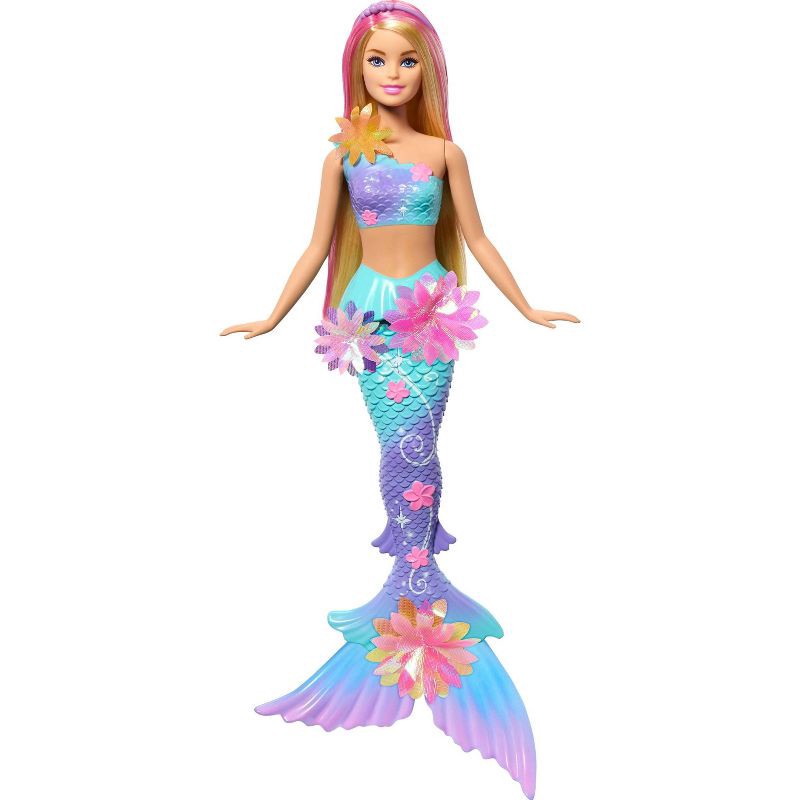 slide 1 of 6, Barbie Flower Magic Mermaid Toy Doll with Surprise Blooming Flowers Feature, Long Blonde Hair with Pink Highlights, 1 ct