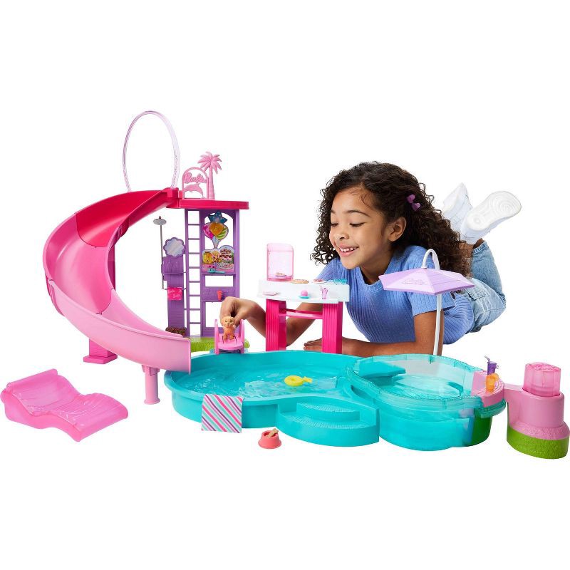 slide 2 of 6, Barbie Dream Pool Playset with Slide & Bubbling Hot Tub with 20+ Accessories, 1 ct