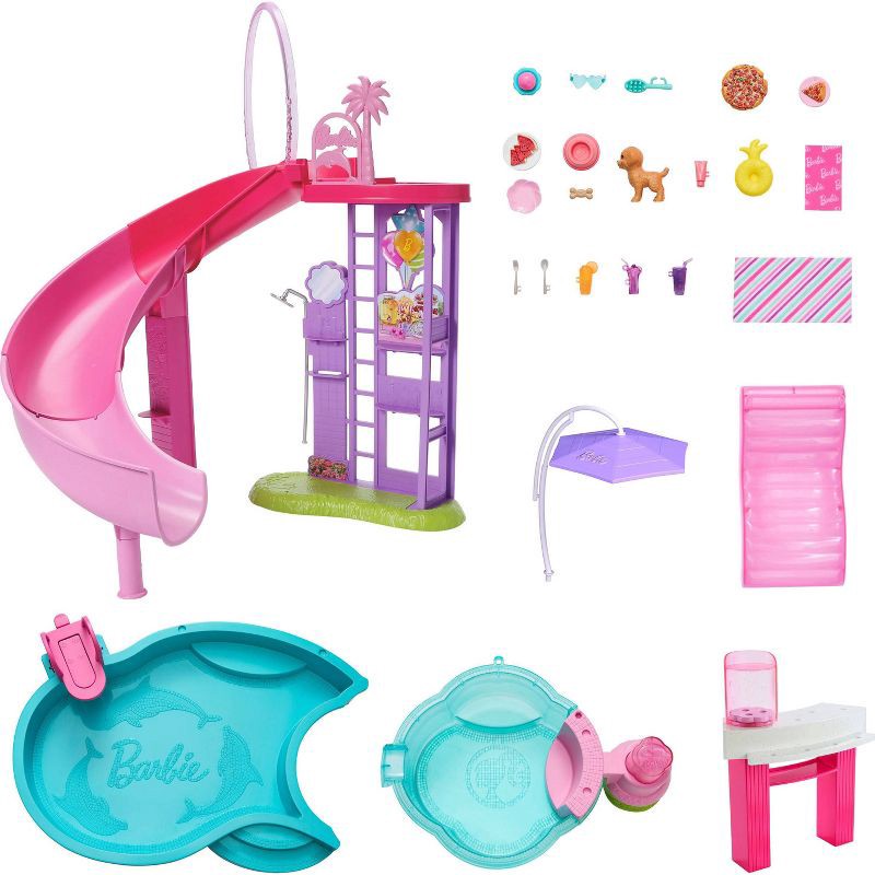 slide 1 of 6, Barbie Dream Pool Playset with Slide & Bubbling Hot Tub with 20+ Accessories, 1 ct