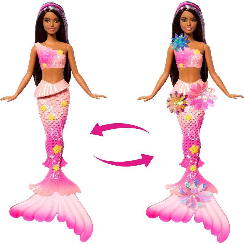 slide 2 of 6, Barbie Flower Magic Mermaid Toy Doll with Surprise Blooming Flowers Feature, Long Brown Hair with Purple Highlights, 1 ct
