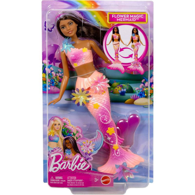slide 6 of 6, Barbie Flower Magic Mermaid Toy Doll with Surprise Blooming Flowers Feature, Long Brown Hair with Purple Highlights, 1 ct