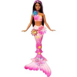 Barbie Flower Magic Mermaid Toy Doll with Surprise Blooming Flowers Feature, Long Brown Hair with Purple Highlights