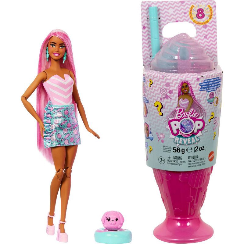 slide 1 of 4, Barbie Pop Reveal Treat Series Doll & Accessories Set, Sweet Swirl Fashion Doll & Pet, 1 ct