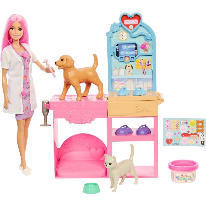 slide 1 of 4, Barbie Fast Cast Veterinarian Clinic Playset with Pink Colored Hair Doll & 10+ Accessories, 1 ct
