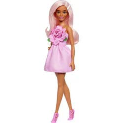 Barbie Fashionistas Doll #238 in Strapless Rose Dress, Pink Hair with Barrette Accessory