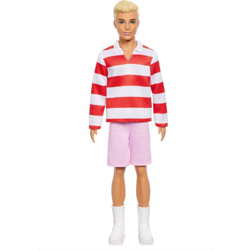 slide 4 of 5, Barbie Fashionistas Ken Doll #241 in Red Striped Top and Pink Shorts with White Sneakers, Blonde, 1 ct