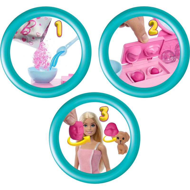 slide 2 of 5, Barbie Face Mask Toy Playset & Doll with 10+ Spa Accessories Including 3 Powder Packs to Make Dough Masks, 1 ct