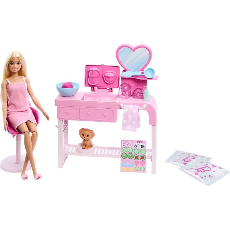 slide 4 of 5, Barbie Face Mask Toy Playset & Doll with 10+ Spa Accessories Including 3 Powder Packs to Make Dough Masks, 1 ct