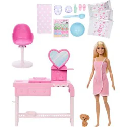 Barbie Face Mask Toy Playset & Doll with 10+ Spa Accessories Including 3 Powder Packs to Make Dough Masks
