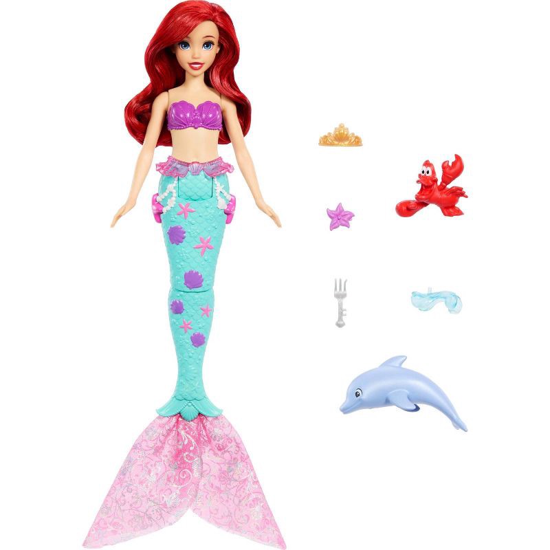 slide 5 of 6, Disney Princess Ocean Friends Ariel Swimming Mermaid Doll with Squirt Toy, Figure & 4 Accessories, 1 ct