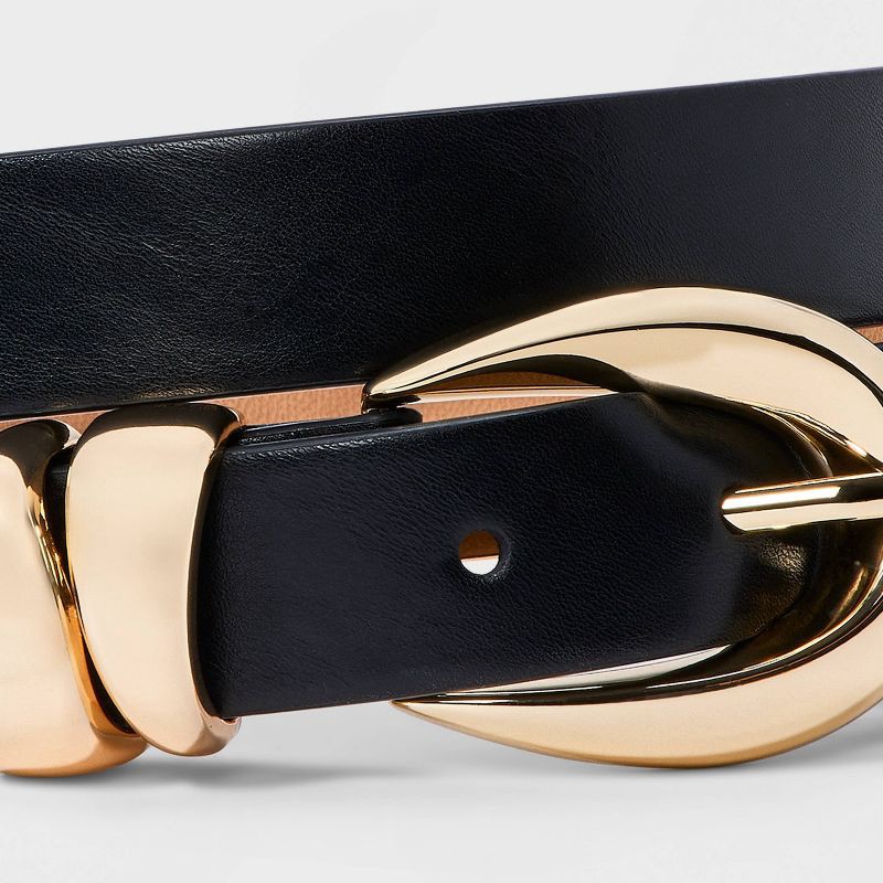 slide 3 of 3, Women's Organic Gold Buckle - A New Day™ Black L: Adjustable Skinny Belt, Solid Pattern, 44" Length, 1 ct