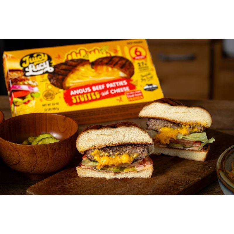 slide 4 of 4, Juicy Lucy Angus Beef Burger Patties Stuffed with Cheese - Frozen - 32oz/6ct, 32 oz, 6 ct