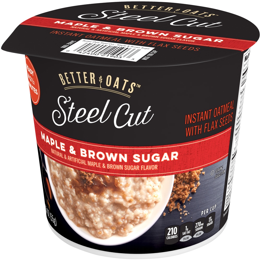 slide 3 of 6, Better Oats Steel Cut Maple & Brown Sugar Instant Oatmeal with Flax Seeds, 1.95 oz