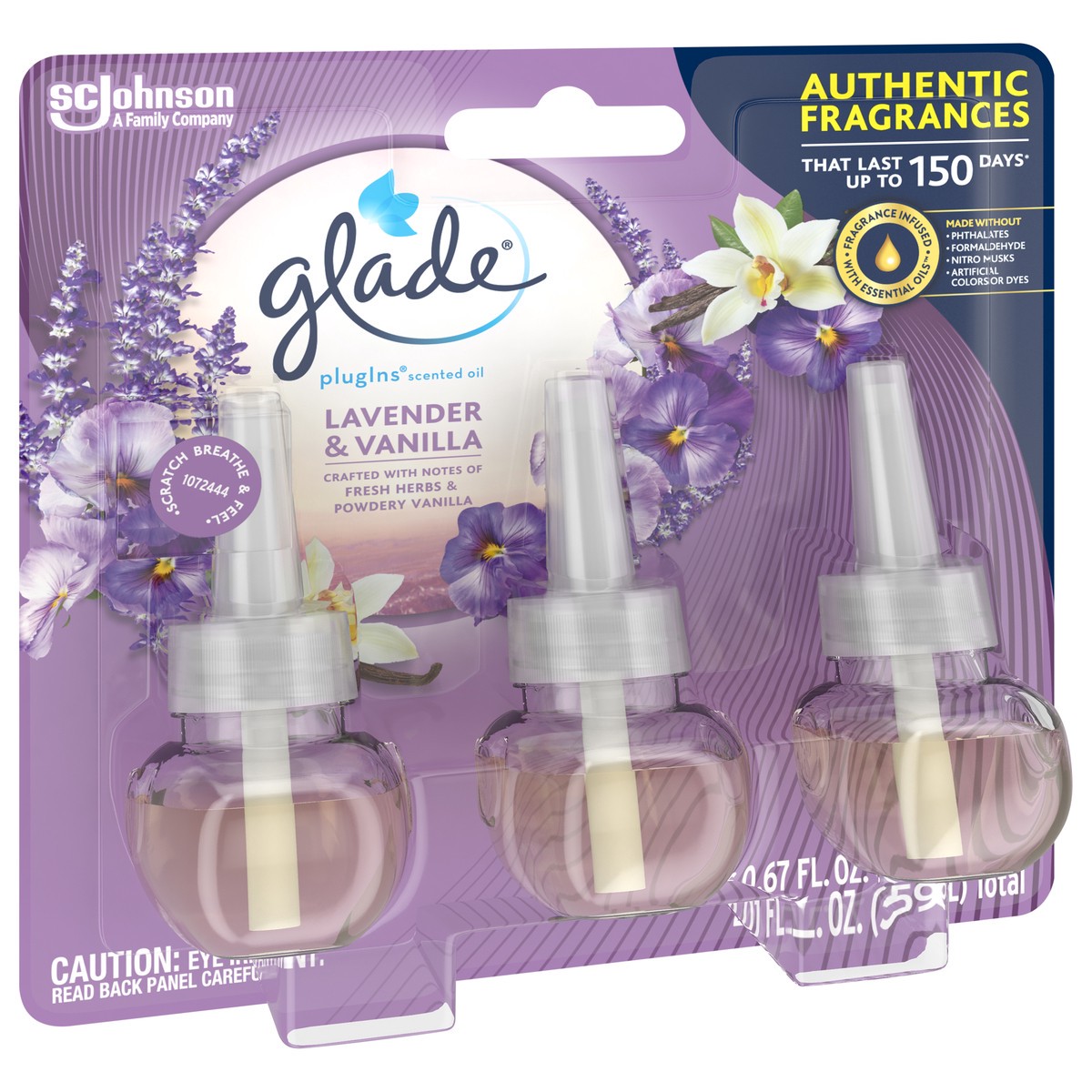 slide 2 of 5, Glade PlugIns Lavender & Vanilla Scented Oil Refills 3 - 0.67 fl oz (19.8 ml) Refills, 3 ct