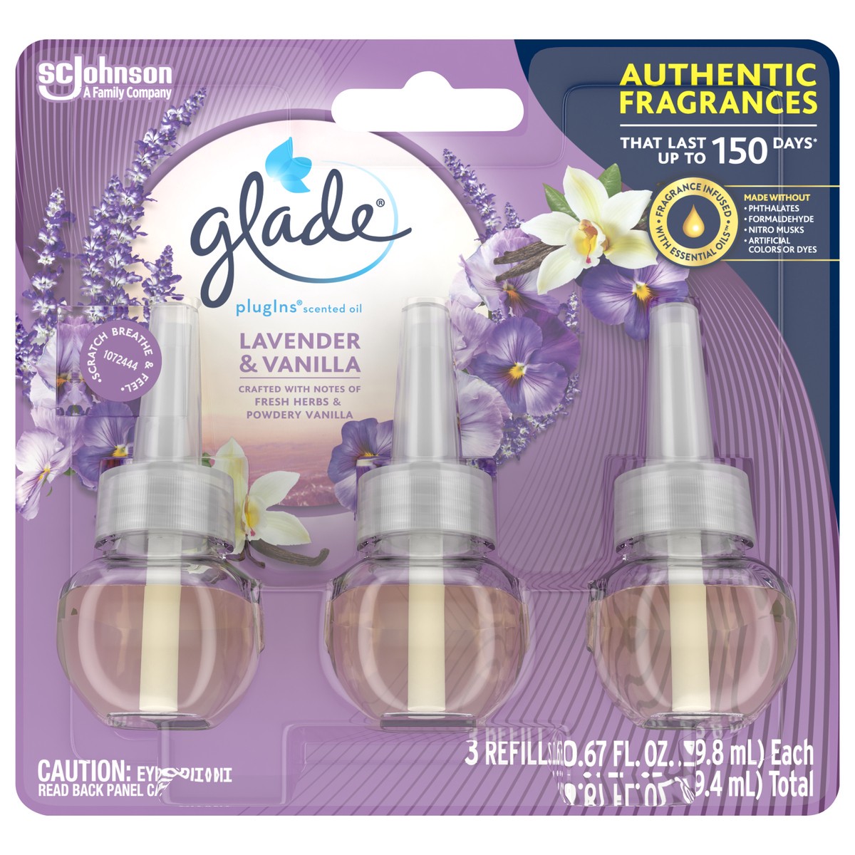 slide 1 of 5, Glade PlugIns Lavender & Vanilla Scented Oil Refills 3 - 0.67 fl oz (19.8 ml) Refills, 3 ct