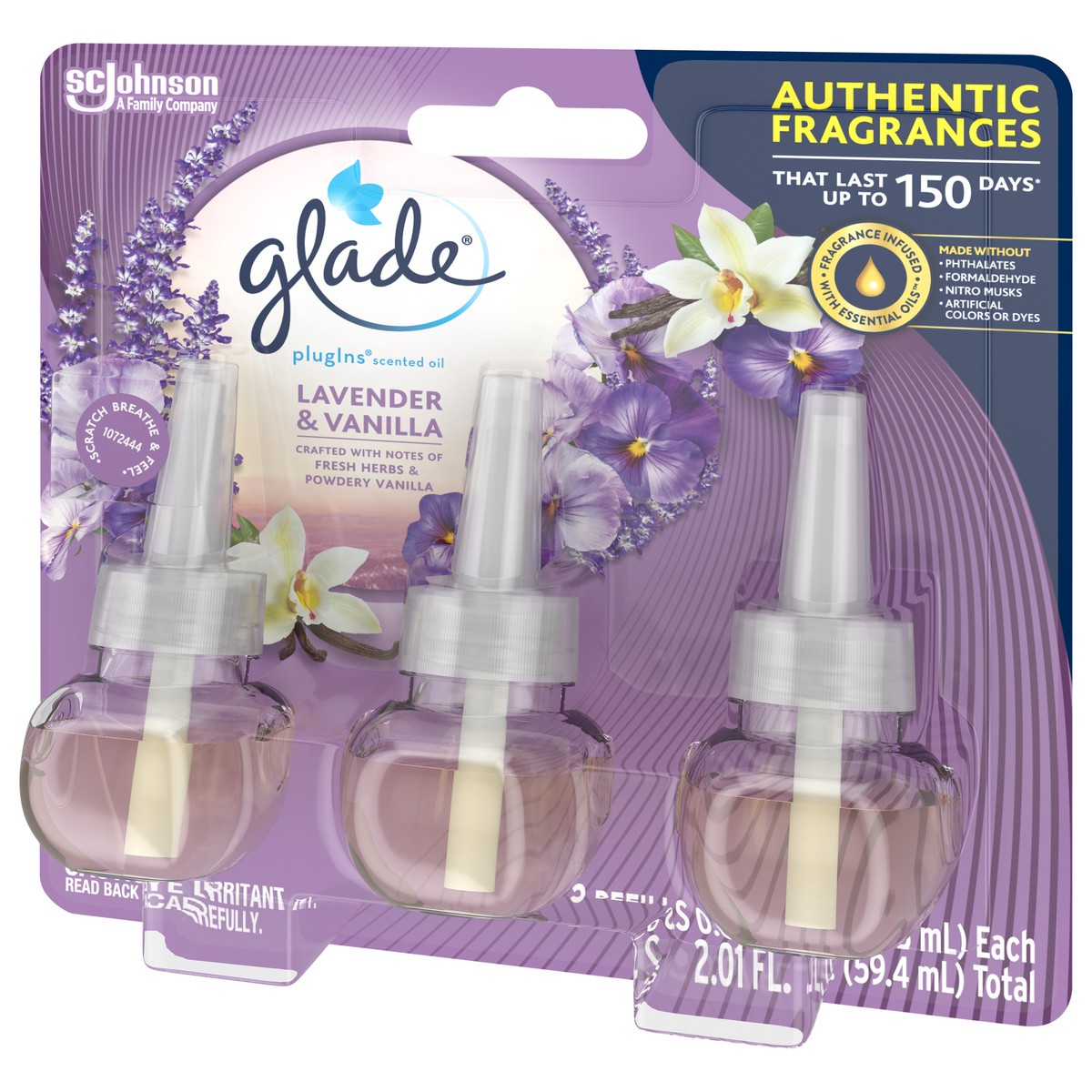 slide 5 of 5, Glade PlugIns Lavender & Vanilla Scented Oil Refills 3 - 0.67 fl oz (19.8 ml) Refills, 3 ct