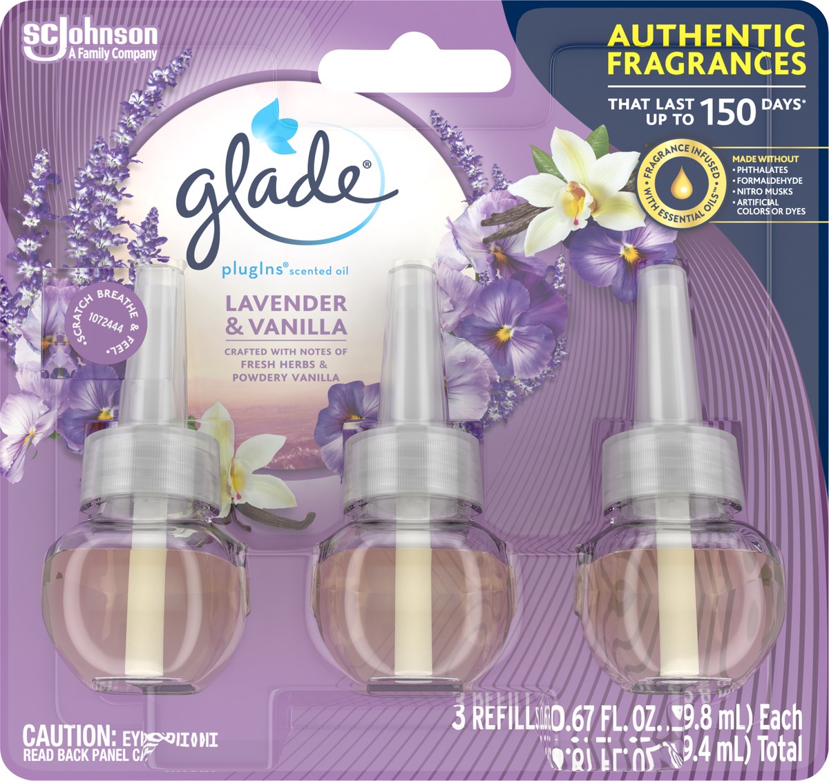 slide 4 of 5, Glade PlugIns Lavender & Vanilla Scented Oil Refills 3 - 0.67 fl oz (19.8 ml) Refills, 3 ct