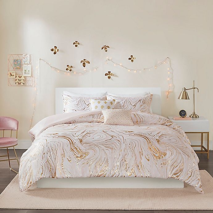 slide 1 of 14, Intelligent Design Rebecca Reversible Full/Queen Duvet Cover Set - Blush/Gold, 4 ct