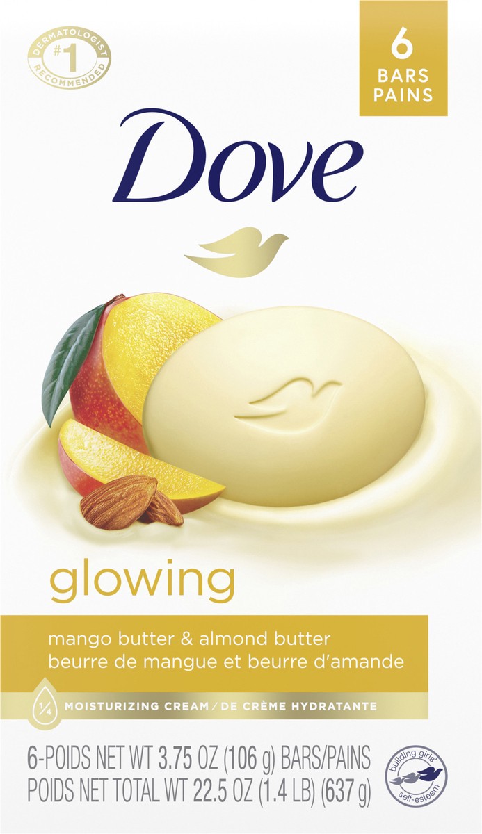 slide 3 of 4, Dove Beauty Bar Gentle Skin Cleanser Glowing Mango Butter and Almond Butter, 3.75 oz, 6 Bars, 3.75 oz