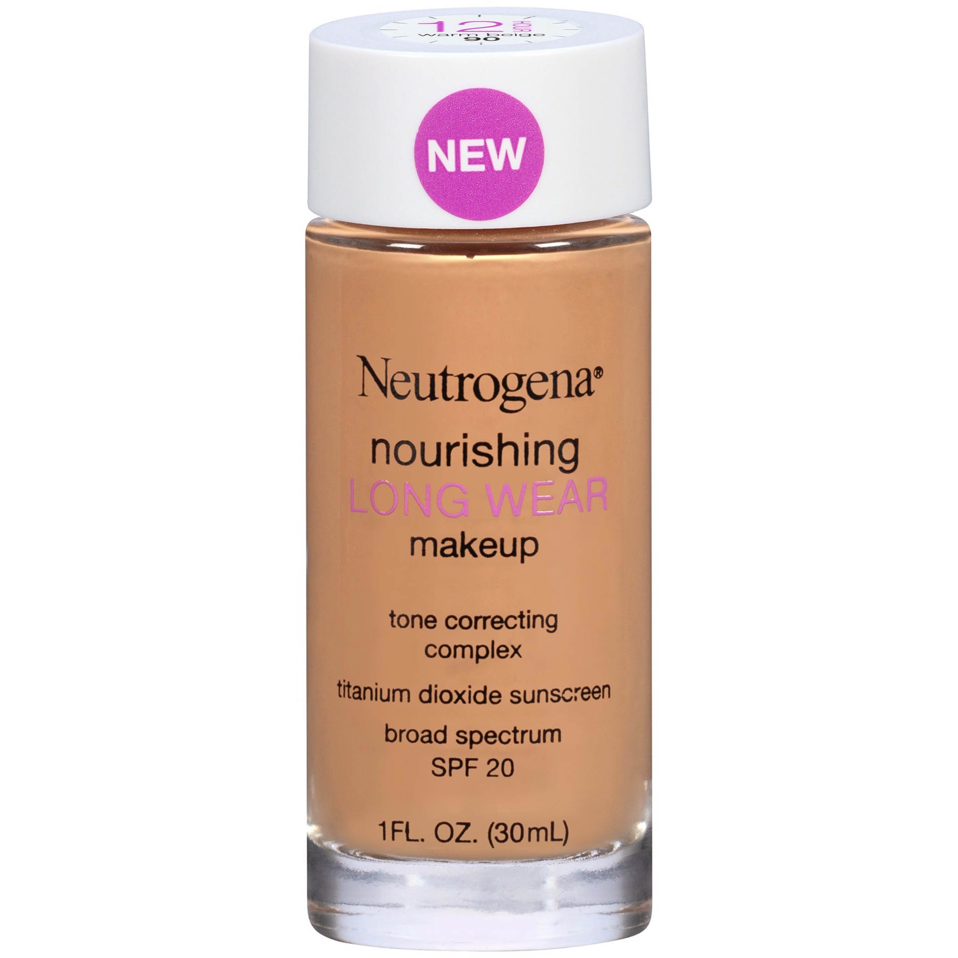 slide 1 of 3, NEUTROGENA Nourishing Long Wear Liquid Makeup Broad Spectrum SPF 20, Warm Beige 90, 1 Oz, 1 fl oz