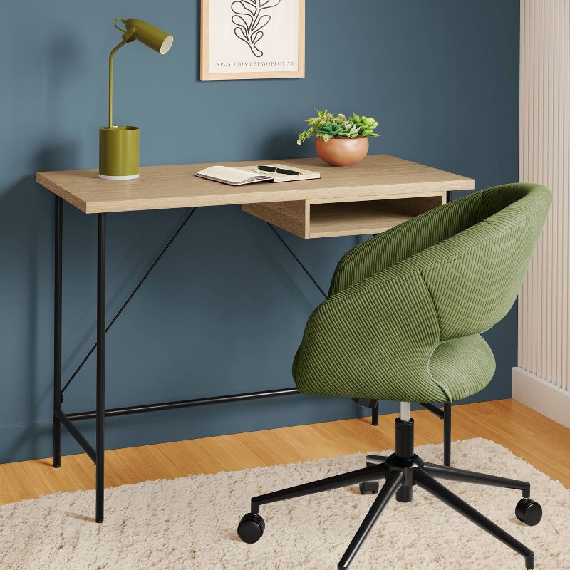 slide 2 of 6, Wood and Metal Writing Desk with Storage Natural - Room Essentials™, 1 ct