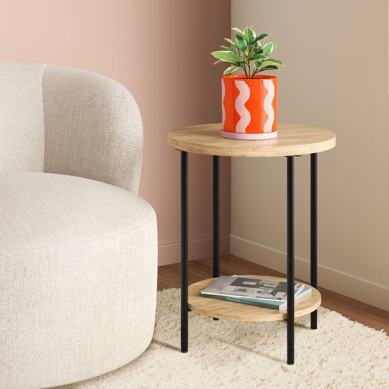 slide 2 of 5, Wood and Metal Small Round End Table Natural Finish - Room Essentials™, 1 ct