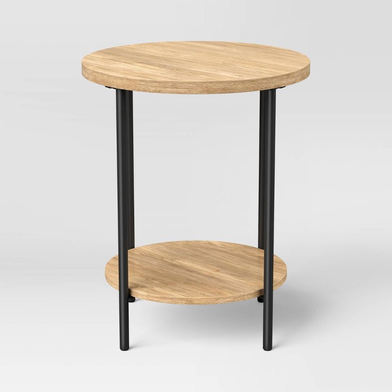 slide 3 of 5, Wood and Metal Small Round End Table Natural Finish - Room Essentials™, 1 ct
