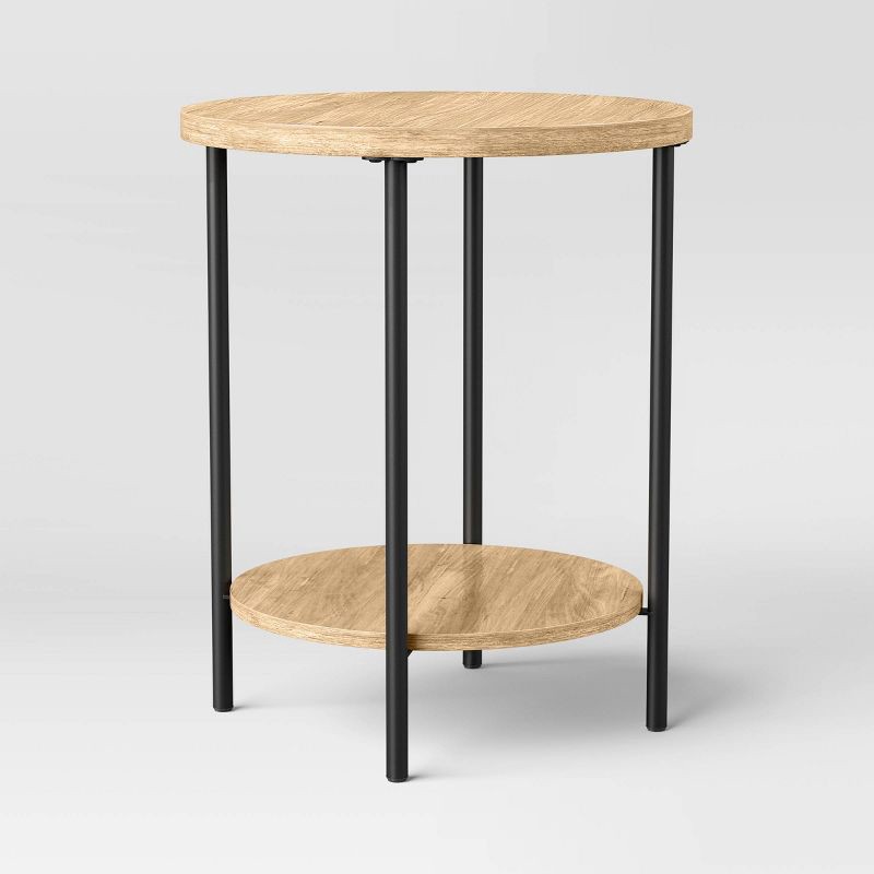 slide 1 of 5, Wood and Metal Small Round End Table Natural Finish - Room Essentials™, 1 ct