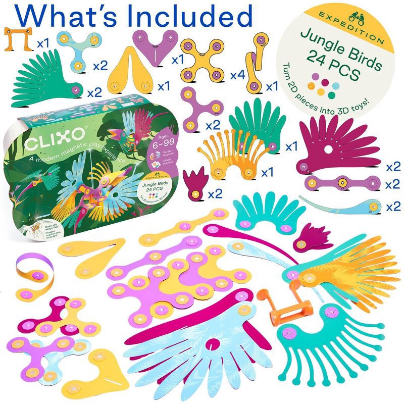 slide 2 of 7, Clixo Jungle Birds Magnetic Building Set: 24 Pieces for Creative Thinking & Creativity, 24 ct