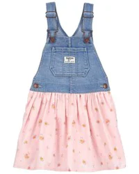 Oshkosh Baby Floral Stretch Denim Jumper Dress Pink 24M