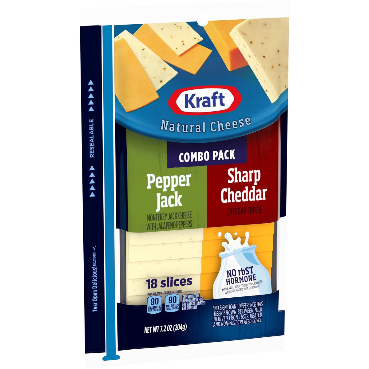 slide 5 of 13, Kraft Pepper Jack & Sharp Cheddar Cheese Slice Combo Pack, 18 ct Pack, 18 ct