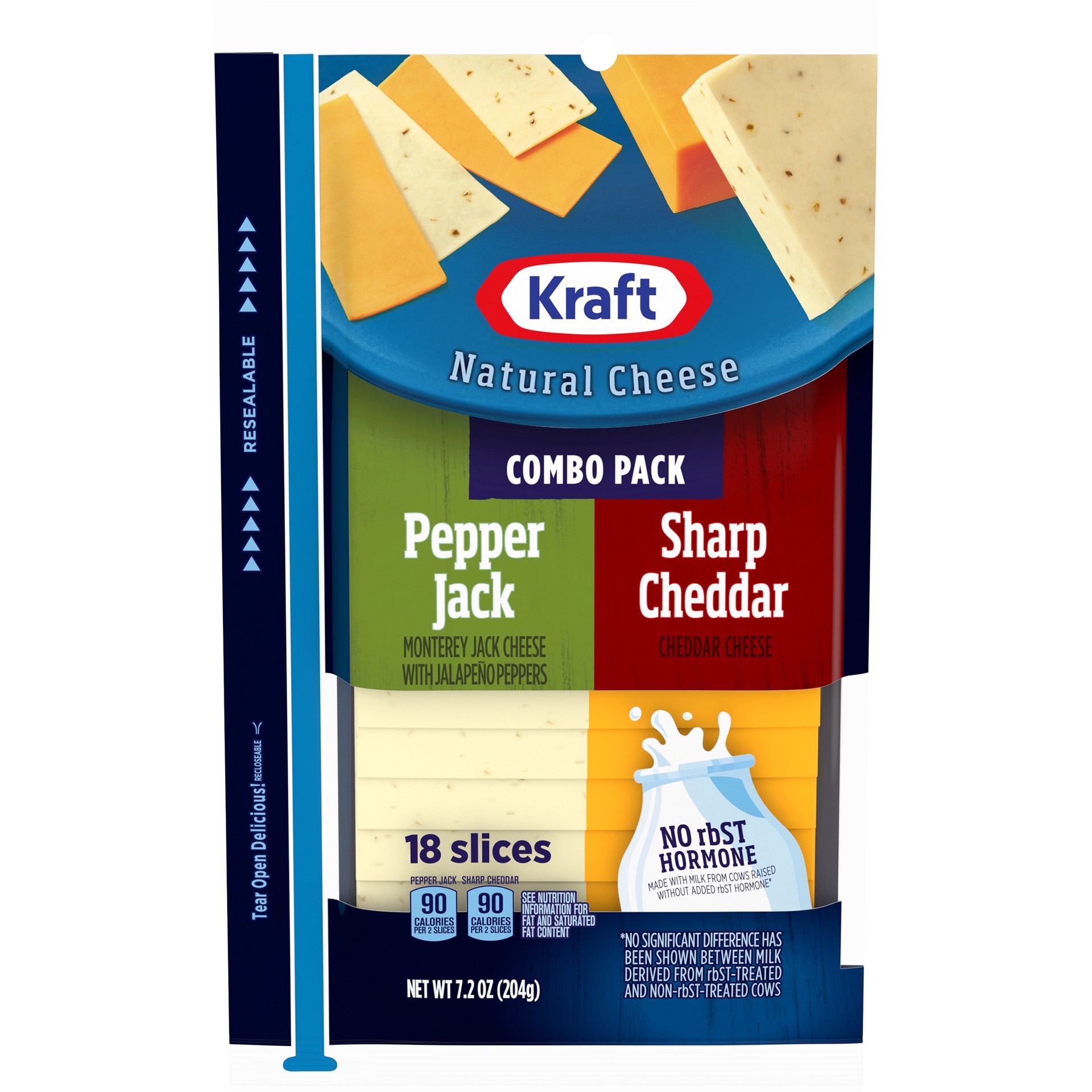 slide 1 of 13, Kraft Pepper Jack & Sharp Cheddar Cheese Slice Combo Pack, 18 ct Pack, 18 ct