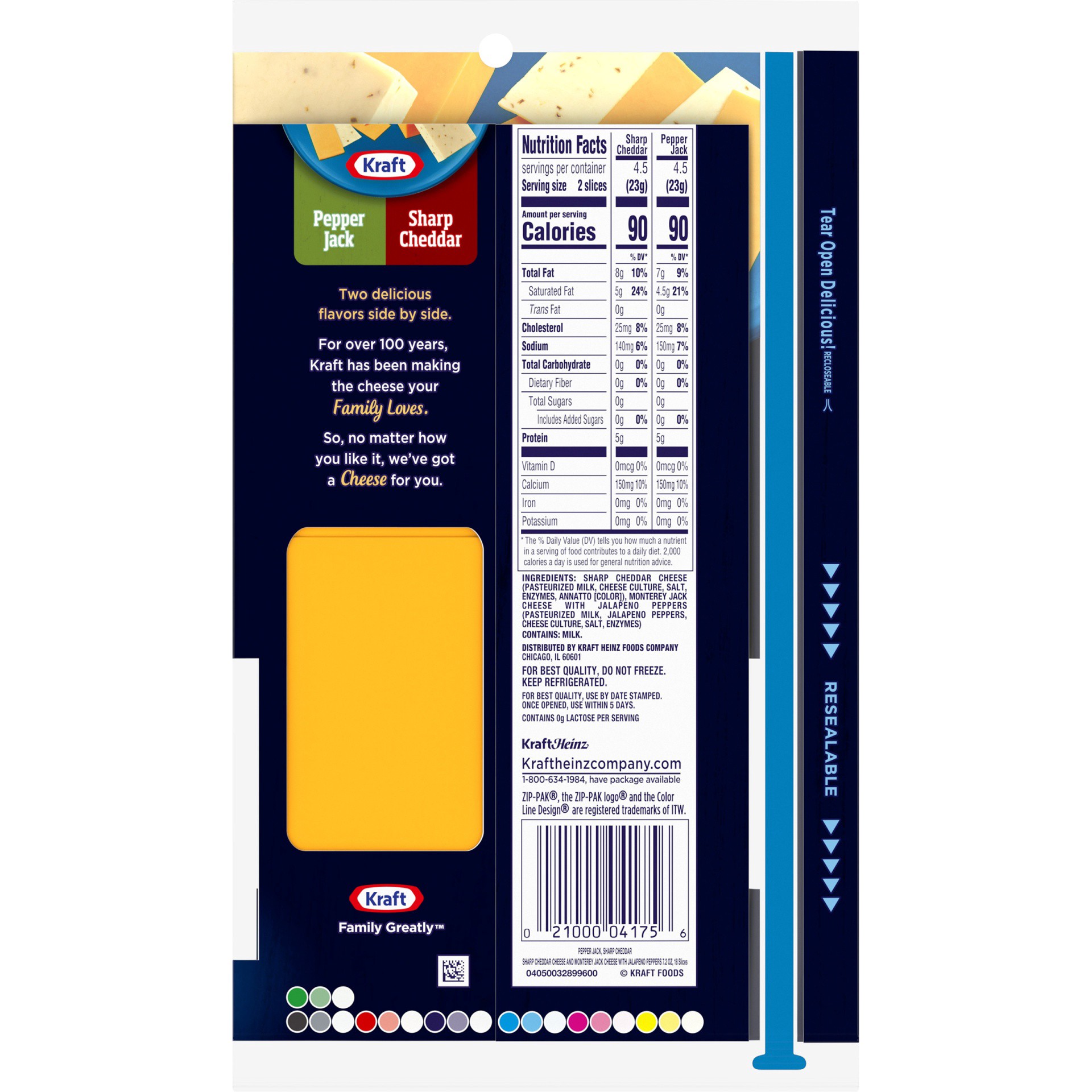 slide 7 of 13, Kraft Pepper Jack & Sharp Cheddar Cheese Slice Combo Pack, 18 ct Pack, 18 ct