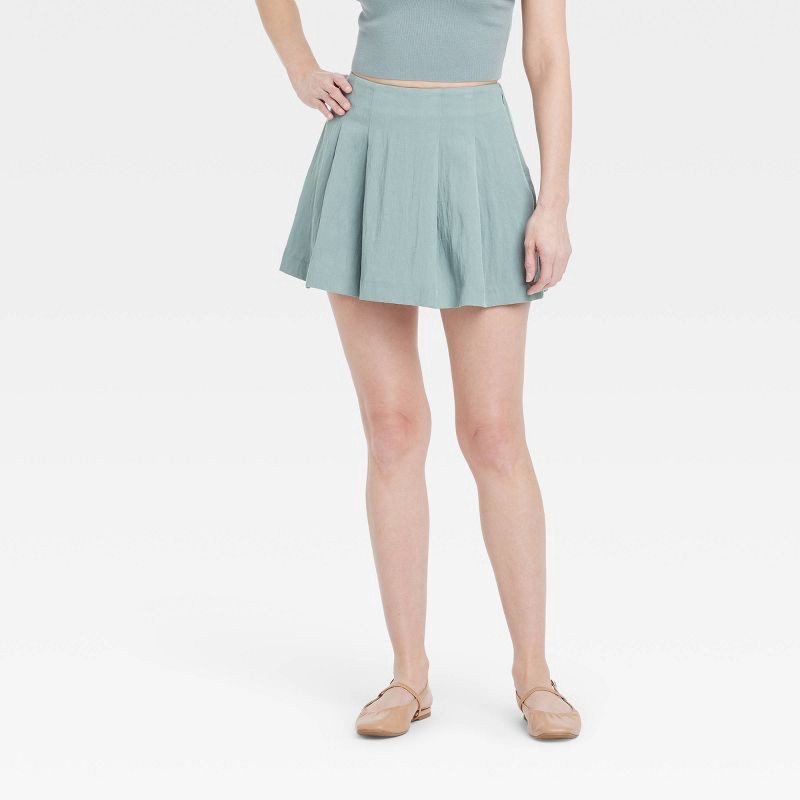 slide 1 of 3, Women's High-Rise Pleated Skort - A New Day™ Teal 14: Lightweight Twill, Side Zipper, Above Knee, 1 ct