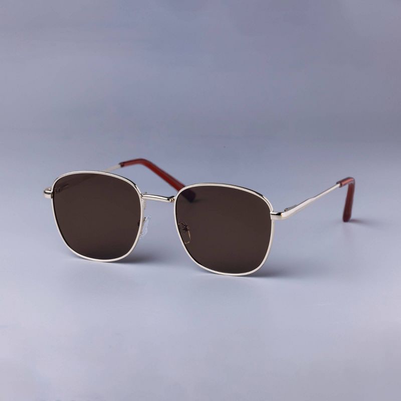 slide 2 of 2, Men's Spring Hinges Rectangle Square Metal Sunglasses - Goodfellow & Co™ Gold: UV Protection, Recycled Metal, 1 ct