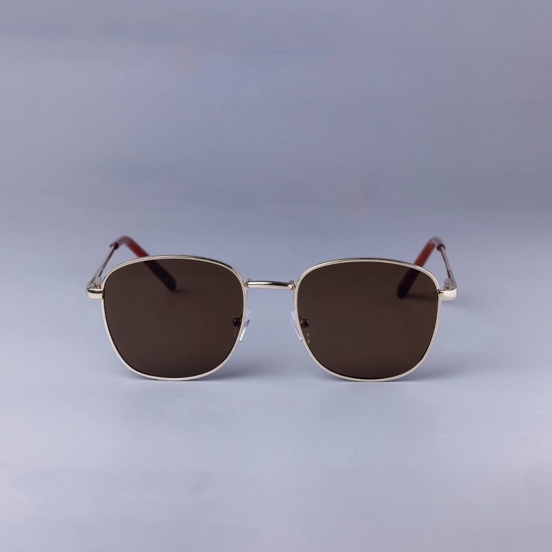 slide 1 of 2, Men's Spring Hinges Rectangle Square Metal Sunglasses - Goodfellow & Co™ Gold: UV Protection, Recycled Metal, 1 ct