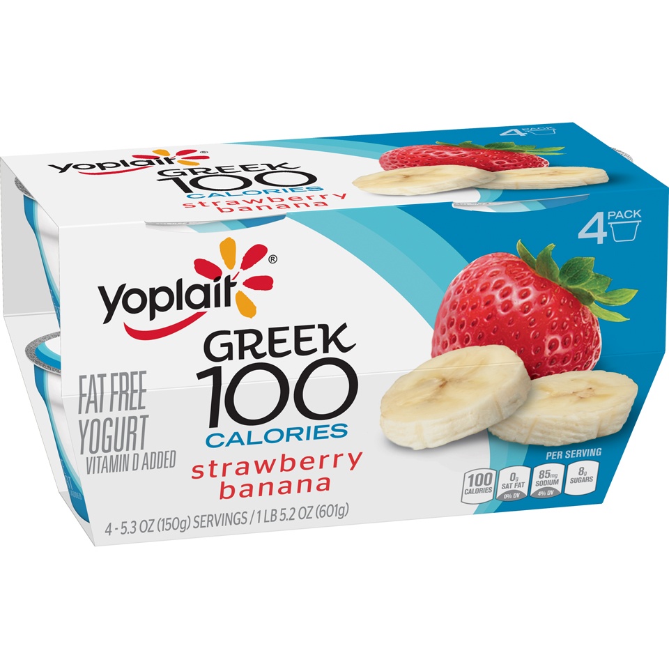 slide 1 of 1, Yoplait Greek 100 Yogurt Strawberry Banana Multipack, 4 ct; 5.3 oz