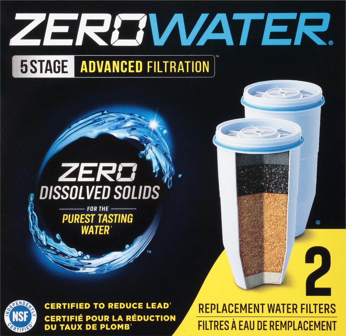 slide 2 of 10, ZeroWater Replacement Advanced Filtration Zero Dissolved Solid 5 Stage Water Filters 2 ea, 2 ct