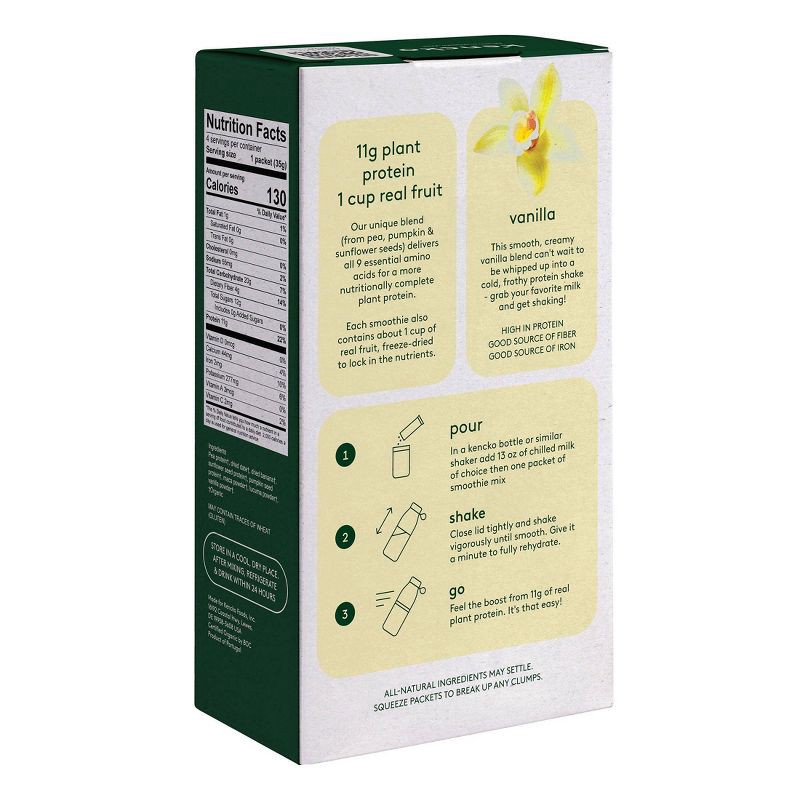 slide 2 of 9, Kencko Vanilla Organic Instant Fruit and Veggie Protein Smoothies Powdered Drink Mix - 4pk/1.23oz Packets, 4 ct, 1.23 oz