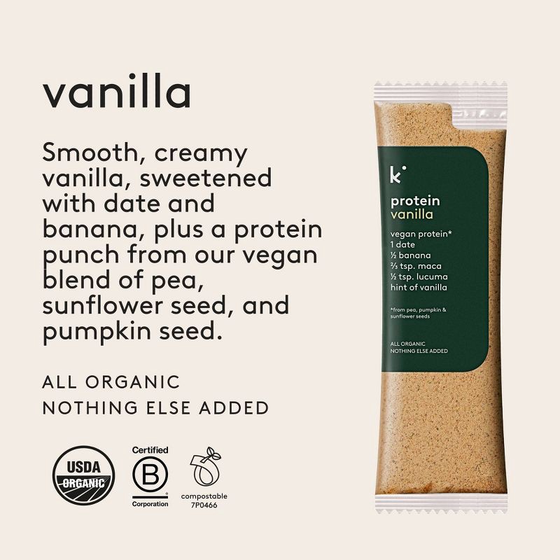 slide 6 of 9, Kencko Vanilla Organic Instant Fruit and Veggie Protein Smoothies Powdered Drink Mix - 4pk/1.23oz Packets, 4 ct, 1.23 oz