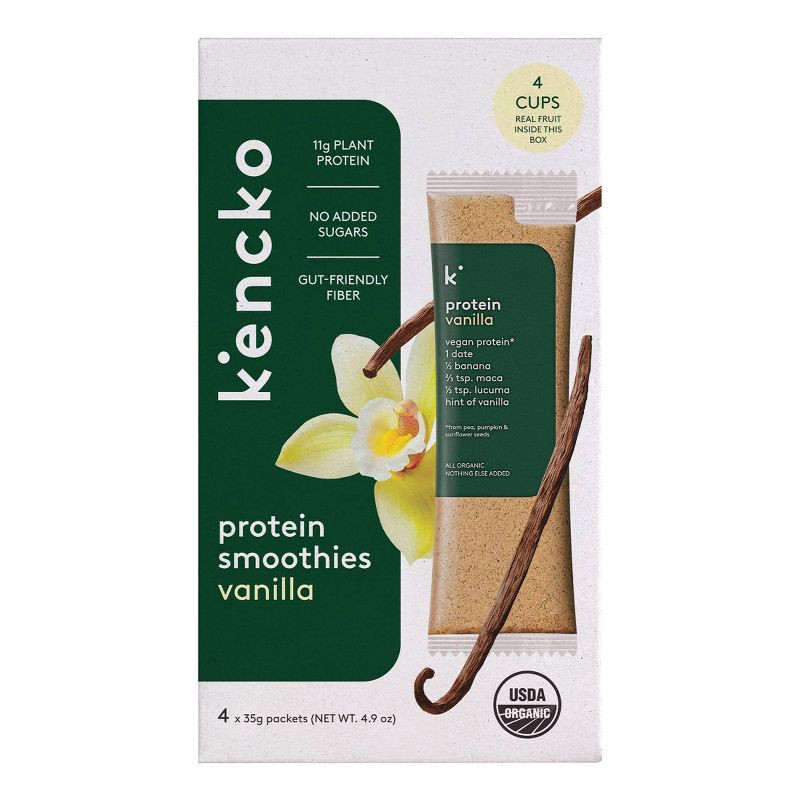 slide 1 of 9, Kencko Vanilla Organic Instant Fruit and Veggie Protein Smoothies Powdered Drink Mix - 4pk/1.23oz Packets, 4 ct, 1.23 oz