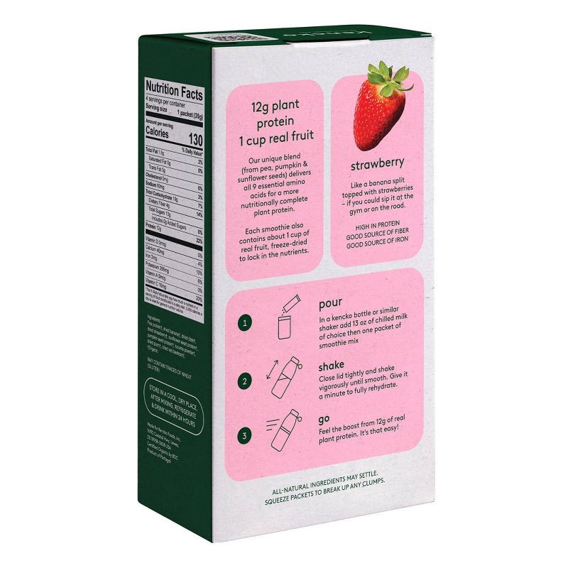 slide 2 of 9, Kencko Strawberry Organic Instant Fruit and Veggie Protein Smoothies, Powdered Drink Mix - 4pk/1.23oz Packets, 4 ct, 1.23 oz