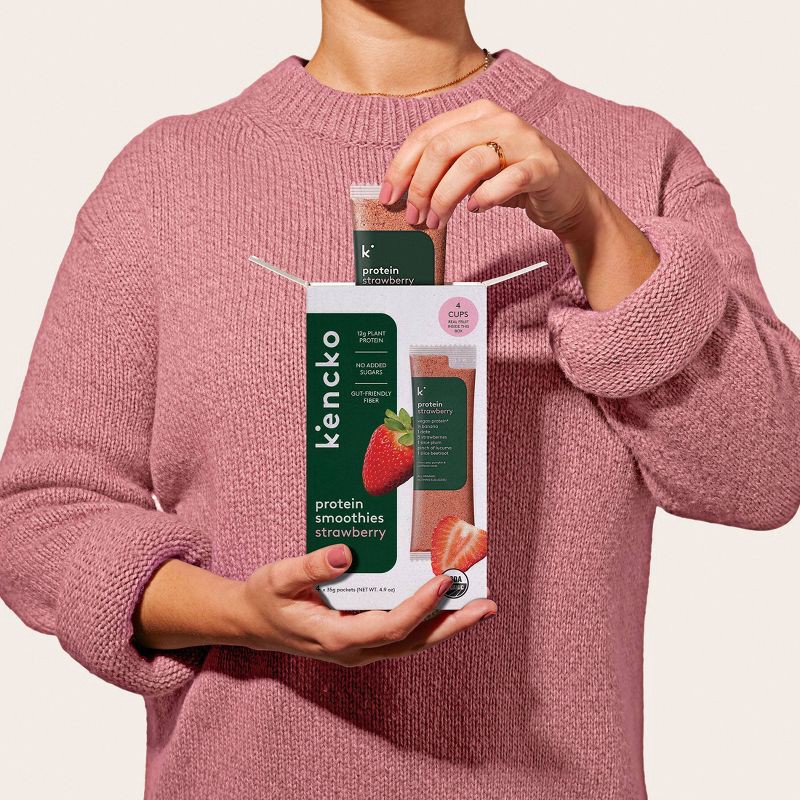 slide 3 of 9, Kencko Strawberry Organic Instant Fruit and Veggie Protein Smoothies, Powdered Drink Mix - 4pk/1.23oz Packets, 4 ct, 1.23 oz