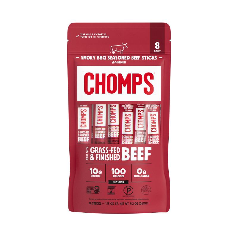 slide 1 of 7, Chomps Snack Sticks Smoky BBQ Beef Meat Sticks - 9.2oz/8ct, 9.2 oz, 8 ct