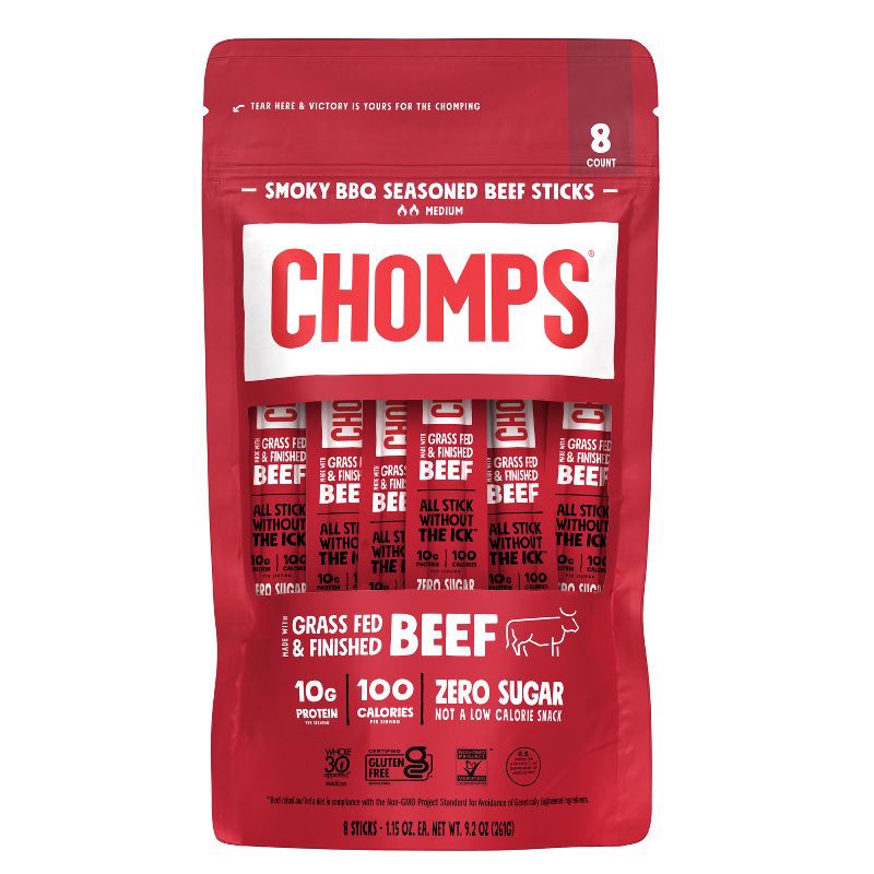 slide 1 of 7, Chomps Snack Sticks Smoky BBQ Beef Sticks - 9.2oz/8ct, 9.2 oz, 8 ct