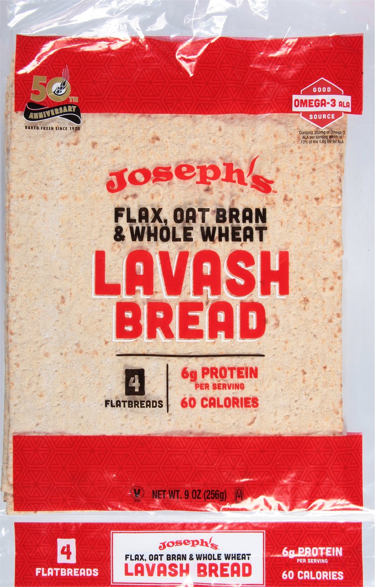 slide 6 of 9, Joseph's Flax, Oat Bran & Whole Wheat Lavash Bread, 4 ct; 9 oz