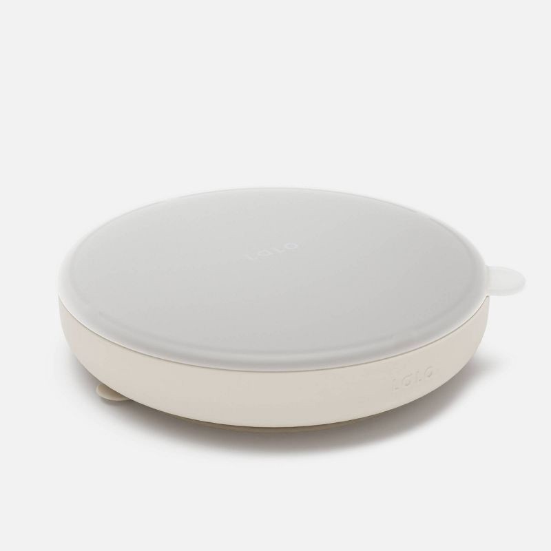 slide 11 of 11, Lalo Silicone Suction Plate with Lid - Oatmeal, 1 ct