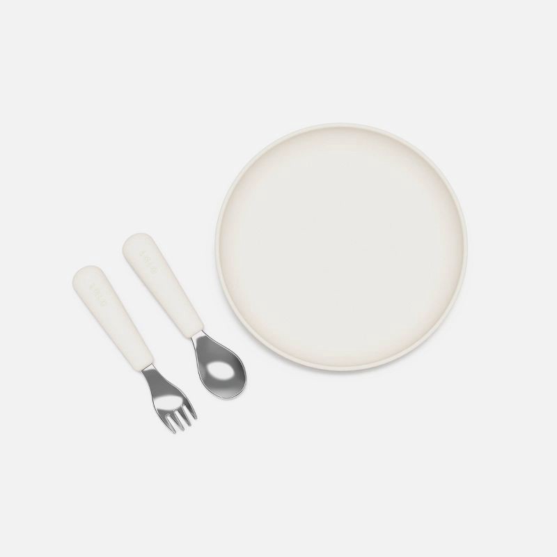 slide 6 of 9, Lalo 3pc Silicone Toddler Plate + Utensils Mealtime Set - Oatmeal, 3 ct