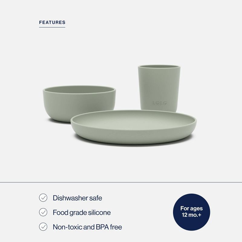 slide 3 of 10, Lalo 3pc Toddler Mealtime Set Silicone Plate, Bowl, and Cup - Sage, 3 ct